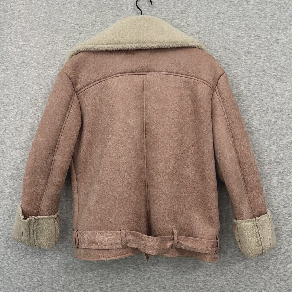 Urban Outfitters Glamorous Jacket Womens M Pink Faux Shearling Sherpa Moto Cozy - Picture 3 of 13